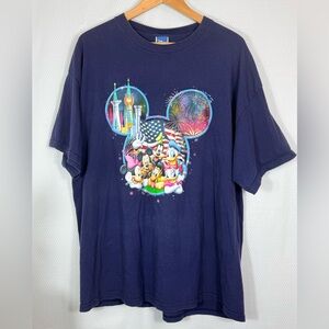 Vintage Disney Navy Short Sleeve Tee with Mickey & Friends Fireworks Graphic